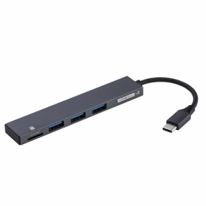 ナカバヤシ COM-C3MSD053GY アルミ極薄USBハブ USB3.1Gen1(3.0) Type-C変換3ポート＆マイクロSDカードリーダー付ハブ(グレー)[COMC3MSD05