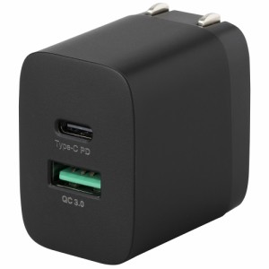 ナカバヤシ JYU-ACU08BK 20W PD充電対応 USB Type-C 1ポート USB-A 1ポート充電器 （ブラック）[JYUACU08BK] 返品種別A