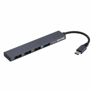 ナカバヤシ UH-C3294GY アルミ極薄USBハブ USB3.2Gen1+2.0 Type-C 4ポート変換ハブ (グレー)STIXシリーズ[UHC3294GY] 返品種別A