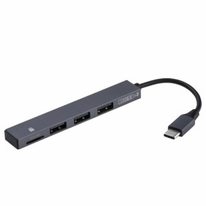 ナカバヤシ アルミ極薄USBハブ USB2.0 Type-C 3ポート変換 micro SDカードリーダー STIXシリーズ COM-C2MSD113GY返品種別A