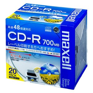 マクセル データ用700MB 48倍速対応CD-R 20枚パックホワイトプリンタブル CDR700S.WP.S1P20S返品種別A