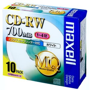 マクセル CDRW80PW.S1P10S データ用4倍速対応CD-RW 10枚パック　700MB　ホワイトプリンタブル[CDRW80PWS1P10S] 返品種別A