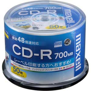 マクセル データ用700MB 48倍速対応CD-R 50枚パックホワイトプリンタブル CDR700S.WP.50SP返品種別A