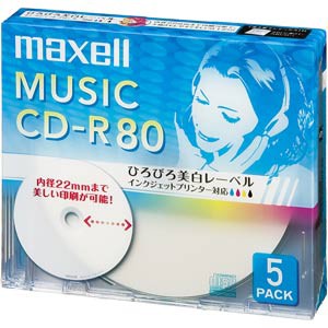 マクセル CDRA80WP.5S 音楽用CD-R80分5枚パックmaxell　音楽用CD-R ひろびろ美白レーベルディスク[CDRA80WP5S] 返品種別A