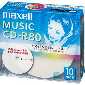 マクセル CDRA80WP.10S 音楽用CD-R80分10枚パックmaxell　音楽用CD-R ひろびろ美白レーベルディスク[CDRA80WP10S] 返品種別A