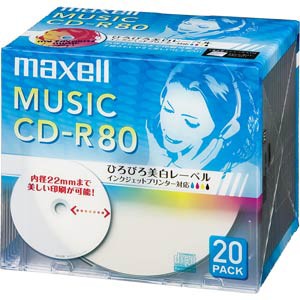 マクセル CDRA80WP.20S 音楽用CD-R80分20枚パックmaxell　音楽用CD-R ひろびろ美白レーベルディスク[CDRA80WP20S] 返品種別A