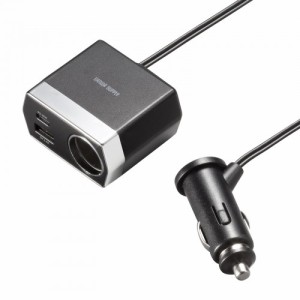 サンワサプライ CAR-CHR82CPD ソケット付き車載充電器（USB PD20W Type-C+USB A・1.2m)[CARCHR82CPD] 返品種別A