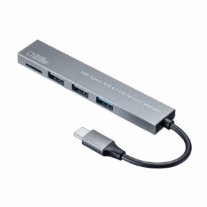 サンワサプライ USB-3TCHC19S Type-C 3ポート コンボスリムハブ（カードリーダー付き）[USB3TCHC19S] 返品種別A