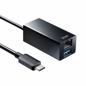 サンワサプライ USB-3TCH33BK USB Type-Cハブ付き ギガビットLANアダプター[USB3TCH33BK] 返品種別A