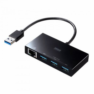 サンワサプライ USB-3H322BKN USB3.2 Gen1 ハブ付き ギガビットLANアダプタ[USB3H322BKN] 返品種別A