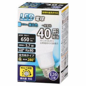 オーム LDA6N-G/D G11 LED電球 一般電球形 650lm（昼白色相当）OHM[LDA6NGDG11] 返品種別A