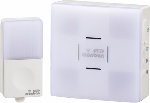 オーム ワイヤレスチャイムセット（押しボタン送信機＋光フラッシュ電池式受信機） OHM　monban CUBE OCH-SET22-BLUE返品種別A