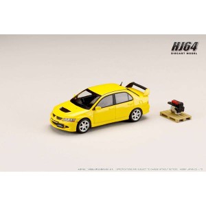 ホビージャパン 1/64 三菱ランサー GSR EVOLUTION 8 エンジンディスプレイモデル付き（イエローソリッド）【HJ643054Y】ミニカー  返品種