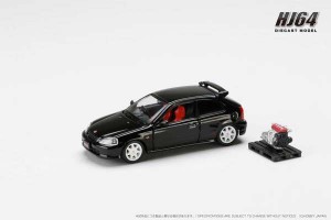 ホビージャパン 1/64 ホンダシビック TYPE R (EK9) 1997 エンジンディスプレイモデル付 スターライトブラックパール【HJ643016ABK】ミニ