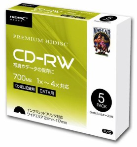 HIDISC HDCRW80YP5SC データ用4倍速対応CD-RW 5枚パック700MB ホワイトプリンタブルハイディスク[HDCRW80YP5SC] 返品種別A