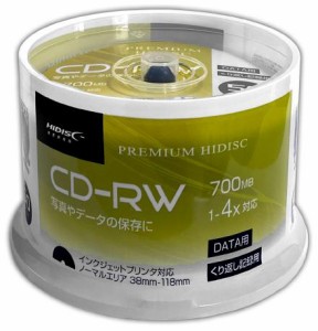 HIDISC HDCRW80YP50 データ用4倍速対応CD-RW 50枚パック700MB ホワイトプリンタブルハイディスク[HDCRW80YP50] 返品種別A