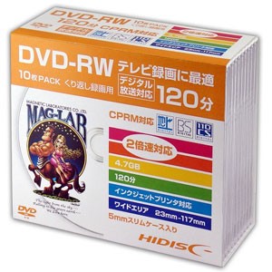 HIDISC HDDRW12NCP10SC 2倍速対応DVD-RW 10枚パックハイディスク　ホワイトプリンタブル[HDDRW12NCP10SC] 返品種別A