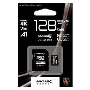 HIDISC HDMCSDX128GCL10V30 4K対応 microSDXCメモリーカード 128GB Class10 UHS-I[HDMCSDX128GCL10V30] 返品種別A