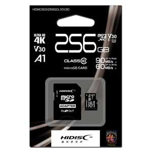 HIDISC HDMCSDX256GCL10V30 4K対応 microSDXCメモリーカード 256GB Class10 UHS-I[HDMCSDX256GCL10V30] 返品種別A