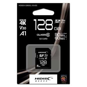 HIDISC HDSDX128GCL10V30 4K対応 SDXCメモリカード 128GB Class10 UHS-I[HDSDX128GCL10V30] 返品種別A