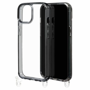 ラスタバナナ 7649IP361HB iPhone15（6.1inch/2眼）/14/13用 ハイブリッドケース TPU×PC 2WAY ストラップホールパーツ脱着式（ブラック