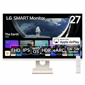 LG 27SR50F-W [27型 LG SMART Monitor/IPS/フルHD/NTSC 72％/オールホワイト＆スリムデザイン/アンチグレア/5W+5Wスピーカー/webOS23/3辺