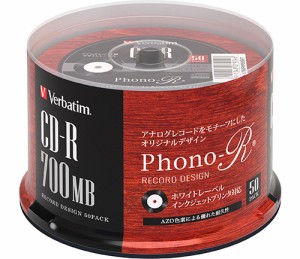 バーベイタム データ用48倍速対応CD-R 50枚パック700MB ホワイトプリンタブル　レコードデザインPhono-R Verbatim SR80FHP50SV7返品種別A