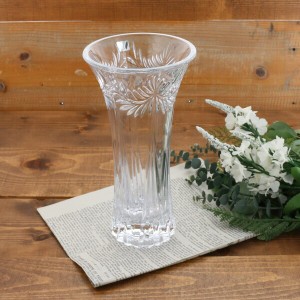 花瓶 25cm カットグラス 箱入り アウトレットフラワーベース 花器 ガラス製 おしゃれ かわいい ボトル ガラスボトル キッチン雑貨