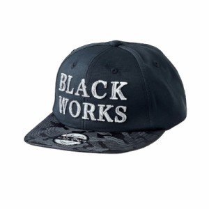 がまかつ GM9895 フラットブリムキャップ(BLACK WORKS) M ブラック/シルバー