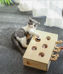 猫 おもちゃ 木製 モグラ叩き もぐら ネズミ 猫じゃらし 猫遊び ねこ ネコ 知育 玩具 運動不足 ストレス解消 ダイエット 木箱