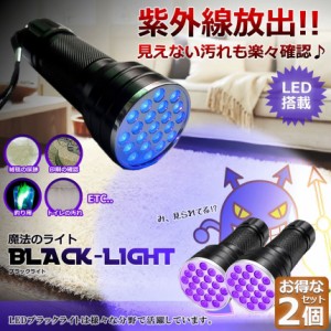 ブラックライト LED 2本セット 紫外線 ペンライト UVライト 21 灯 ネイルライト ハンディーライト UV 懐中電灯 ストラップ付き UV レジン
