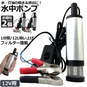 水中ポンプ 12V 2個セット 小型 ウォーターポンプ 12L/min バッテリークランプ 電動 ポンプ ケーブル 3ｍ スイッチ式 強力 給油 給水 排