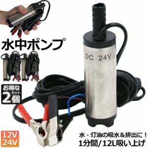 水中ポンプ 12V 24V 2個セット 小型 ウォーターポンプ 12L/min バッテリークランプ 電動 ポンプ ケーブル 3ｍ スイッチ式 強力 給油 給水