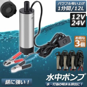 水中ポンプ 12V 24V 3個セット 小型 ウォーターポンプ 12L/min バッテリークランプ 電動 ポンプ ケーブル 3ｍ スイッチ式 強力 給油 給水