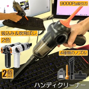 ハンディクリーナー 車載掃除機 家庭用 コードレス 2個セット 車用 カークリーナー 浮き輪空気入れ 9000Pa 強力吸引力 パワフル USB充電