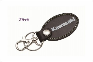 【ネコポス対応】KAWASAKI   カワサキ オーバルレザー キーホルダーB（ブラック） J7002-0144