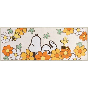 スヌーピー 花いっぱい ロングマット【45×120cm】 オレンジ キッチン SNOOPY