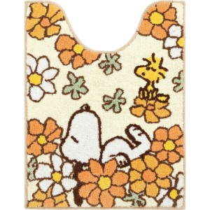 スヌーピー 花いっぱい ロングトイレマット オレンジ SNOOPY