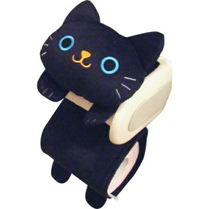 ねこのトイレットペーパーカバー 黒  カー用品 猫 動物