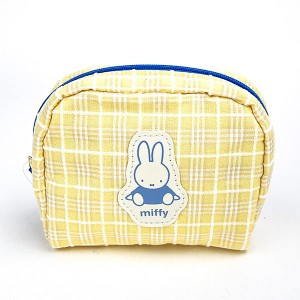 ミッフィー miffy レトロチェック ポーチ　 イエロー 小物入れ