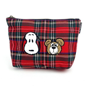 スヌーピーSNOOPY スヌーピー＆ベア チェック 化粧ポーチ 小物入れ レッド