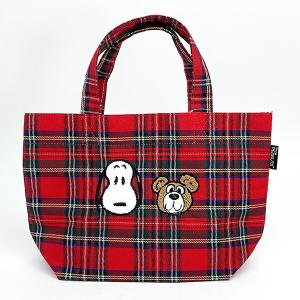 スヌーピー SNOOPY スヌーピー＆ベア チェック ミニトート トートバッグ かばん レッド
