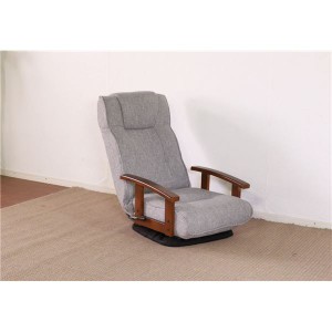 回転式 座椅子/パーソナルチェア 【グレー】 57×67×75cm 木製 肘付き リクライニング式 完成品 〔リビング〕