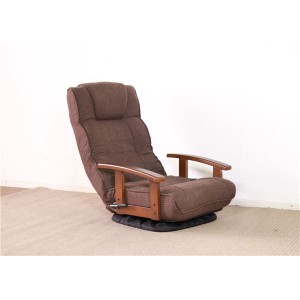 回転式 座椅子/パーソナルチェア 【ダークブラウン】 57×67×75cm 木製 肘付き リクライニング式 完成品 〔リビング〕