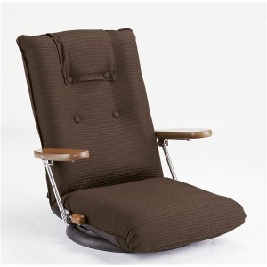 座椅子 幅66cm ブラウン 肘付き ポンプ肘式 ハイバック 座面360度回転 日本製 完成品 リビング ダイニング プレゼント