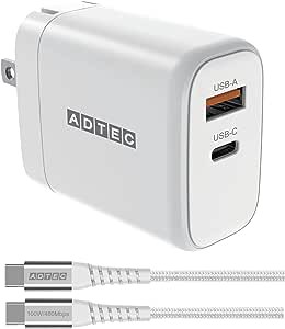 アドテック PD充電器 65W 2ポート【長い2m Type-Cケーブル付属 eMarker搭載100W】【USB-C+USB-A】【PD3.0/GaN (窒化ガリウム)】ホワイト