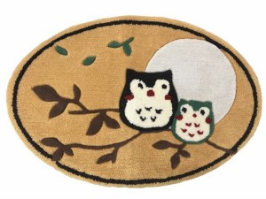 フック織フクロウ柄玄関マット 60×90cm(楕円)