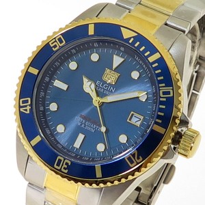 エルジン ELGIN 腕時計 ソーラーダイバーズ メンズ FK1426TG BL クォーツ ブルー シルバー ゴールド 国内正規品