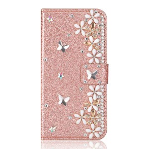 iphone 7 8 ケース 手帳型 おしゃれ お花 蝶々 デザイン かわいい きらきら デコ 女子 女性向け きれい 優雅 カバー 横...