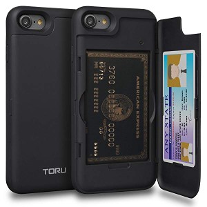 送料無料 iPhone8 ケース カード 収納背面 2枚 IC Suica カード入れ カバ― ミラー付き (アイフォン 8 / アイフォン 7 用) - ブラッ 